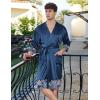 image:imageEkouaer Mens Satin Robe Lightweight Silky Kimono Bathrobe 34 Sleeve Spa Knee Length Loungewear with Pockets S3XLNavy Bluepattern