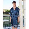 image:imageEkouaer Mens Satin Robe Lightweight Silky Kimono Bathrobe 34 Sleeve Spa Knee Length Loungewear with Pockets S3XLNavy Bluepattern