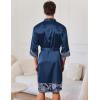 image:imageEkouaer Mens Satin Robe Lightweight Silky Kimono Bathrobe 34 Sleeve Spa Knee Length Loungewear with Pockets S3XLNavy Bluepattern