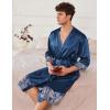 image:imageEkouaer Mens Satin Robe Lightweight Silky Kimono Bathrobe 34 Sleeve Spa Knee Length Loungewear with Pockets S3XLNavy Bluepattern