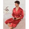 image:imageEkouaer Mens Satin Robe Lightweight Silky Kimono Bathrobe 34 Sleeve Spa Knee Length Loungewear with Pockets S3XLRed
