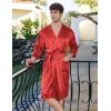 image:imageEkouaer Mens Satin Robe Lightweight Silky Kimono Bathrobe 34 Sleeve Spa Knee Length Loungewear with Pockets S3XLRed