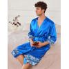 image:imageEkouaer Mens Satin Robe Lightweight Silky Kimono Bathrobe 34 Sleeve Spa Knee Length Loungewear with Pockets S3XLSnorkel Bluepattern