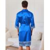 image:imageEkouaer Mens Satin Robe Lightweight Silky Kimono Bathrobe 34 Sleeve Spa Knee Length Loungewear with Pockets S3XLSnorkel Bluepattern