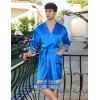 image:imageEkouaer Mens Satin Robe Lightweight Silky Kimono Bathrobe 34 Sleeve Spa Knee Length Loungewear with Pockets S3XLSnorkel Bluepattern
