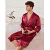 image:imageEkouaer Mens Satin Robe Lightweight Silky Kimono Bathrobe 34 Sleeve Spa Knee Length Loungewear with Pockets S3XLWine Red