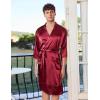 image:imageEkouaer Mens Satin Robe Lightweight Silky Kimono Bathrobe 34 Sleeve Spa Knee Length Loungewear with Pockets S3XLWine Red