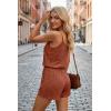 image:imageEkouaer Rompers for Women Summer Casual 2026 Sleeveless Scoop Neck Ribbed Adjustable Shorts Jumpsuit with PocketsCaramel Brown