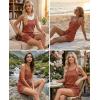 image:imageEkouaer Rompers for Women Summer Casual 2026 Sleeveless Scoop Neck Ribbed Adjustable Shorts Jumpsuit with PocketsCaramel Brown