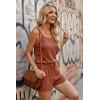 image:imageEkouaer Rompers for Women Summer Casual 2026 Sleeveless Scoop Neck Ribbed Adjustable Shorts Jumpsuit with PocketsCaramel Brown