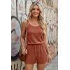 image:imageEkouaer Rompers for Women Summer Casual 2026 Sleeveless Scoop Neck Ribbed Adjustable Shorts Jumpsuit with PocketsCaramel Brown