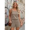 image:imageEkouaer Rompers for Women Summer Casual 2026 Sleeveless Scoop Neck Ribbed Adjustable Shorts Jumpsuit with PocketsKhaki
