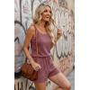 image:imageEkouaer Rompers for Women Summer Casual 2026 Sleeveless Scoop Neck Ribbed Adjustable Shorts Jumpsuit with PocketsMaroon