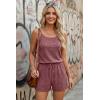 image:imageEkouaer Rompers for Women Summer Casual 2026 Sleeveless Scoop Neck Ribbed Adjustable Shorts Jumpsuit with PocketsMaroon