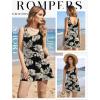 image:imageEkouaer Rompers for Women Summer Romper Sleeveless Scoop Neck Short Jumpsuits for Women Beach Jumpsuit with Pockets 2026Black Leaves Print