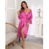 image:imageEkouaer Satin Robes for Women Lace Trim Silk Robe 34 Sleeve Kimono Bathrobe Bride Bridesmaid Wedding Party Sleepwear SXXLHot Pink Leopard