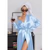 image:imageEkouaer Silk Robes for Women Shawl Collar Satin Bathrobe Long Bride Wedding Party Robe Lightweight Sexy Sleepwear SXXLLight Blue