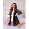 image:imageEkouaer Silk Robes for Women Short Lightweight Bathrobe Ruffled Satin Kimono Robes Sexy Bride Bridesmaid SleepwearBlack