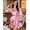image:imageEkouaer Silk Robes for Women Short Lightweight Bathrobe Ruffled Satin Kimono Robes Sexy Bride Bridesmaid SleepwearBow Pink