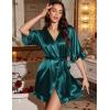 image:imageEkouaer Silk Robes for Women Short Lightweight Bathrobe Ruffled Satin Kimono Robes Sexy Bride Bridesmaid SleepwearDeep Green