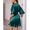 image:imageEkouaer Silk Robes for Women Short Lightweight Bathrobe Ruffled Satin Kimono Robes Sexy Bride Bridesmaid SleepwearDeep Green