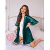 image:imageEkouaer Silk Robes for Women Short Lightweight Bathrobe Ruffled Satin Kimono Robes Sexy Bride Bridesmaid SleepwearDeep Green