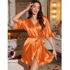 image:imageEkouaer Silk Robes for Women Short Lightweight Bathrobe Ruffled Satin Kimono Robes Sexy Bride Bridesmaid SleepwearOrange