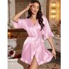 image:imageEkouaer Silk Robes for Women Short Lightweight Bathrobe Ruffled Satin Kimono Robes Sexy Bride Bridesmaid SleepwearPink