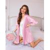 image:imageEkouaer Silk Robes for Women Short Lightweight Bathrobe Ruffled Satin Kimono Robes Sexy Bride Bridesmaid SleepwearPink