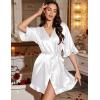 image:imageEkouaer Silk Robes for Women Short Lightweight Bathrobe Ruffled Satin Kimono Robes Sexy Bride Bridesmaid SleepwearPure White