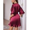 image:imageEkouaer Silk Robes for Women Short Lightweight Bathrobe Ruffled Satin Kimono Robes Sexy Bride Bridesmaid SleepwearWine Red