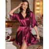 image:imageEkouaer Silk Robes for Women Short Lightweight Bathrobe Ruffled Satin Kimono Robes Sexy Bride Bridesmaid SleepwearWine Red