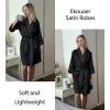 image:imageEkouaer Silky Robes for Women Satin Knee Length Bride Bridesmaid Wedding Party 34 Sleeve Bathrobe Lightweight Sexy Sleepwear with Pockets Black M