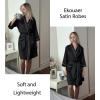 image:imageEkouaer Silky Robes for Women Satin Knee Length Bride Bridesmaid Wedding Party Bathrobe Lightweight Sleepwear with PocketsBlack