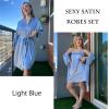 image:imageEkouaer Sleepwear Womens Satin Nightgown with Robes Set 2 Piece Sexy Lace Cami NightwearLight Blue