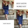 image:imageEkouaer Sleepwear Womens Satin Nightgown with Robes Set 2 Piece Sexy Lace Cami NightwearNavy Blue