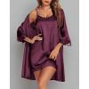 image:imageEkouaer Sleepwear Womens Satin Nightgown with Robes Set 2 Piece Sexy Lace Cami NightwearPlum Red