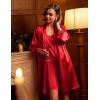 image:imageEkouaer Sleepwear Womens Satin Nightgown with Robes Set 2 Piece Sexy Lace Cami NightwearRed