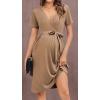 image:imageEkouaer Women Short Sleeve Maternity Nursing Dress Casual V Neck Breastfeeding Loungewear Ribbed Knit Pregnancy Dresses SXXLBrown