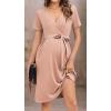 image:imageEkouaer Women Short Sleeve Maternity Nursing Dress Casual V Neck Breastfeeding Loungewear Ribbed Knit Pregnancy Dresses SXXLLight Pink