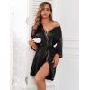 image:imageEkouaer Women Silk Robes Short Satin Bathrobe 34 Sleeve Kimono Bride Robe Valentines Silky Sleepwear with Pockets SXXLBlack