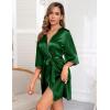 image:imageEkouaer Women Silk Robes Short Satin Bathrobe 34 Sleeve Kimono Bride Robe Valentines Silky Sleepwear with Pockets SXXLDark Green
