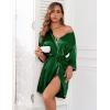 image:imageEkouaer Women Silk Robes Short Satin Bathrobe 34 Sleeve Kimono Bride Robe Valentines Silky Sleepwear with Pockets SXXLDark Green