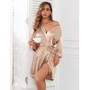 image:imageEkouaer Women Silk Robes Short Satin Bathrobe 34 Sleeve Kimono Bride Robe Valentines Silky Sleepwear with Pockets SXXLKhaki