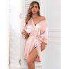 image:imageEkouaer Women Silk Robes Short Satin Bathrobe 34 Sleeve Kimono Bride Robe Valentines Silky Sleepwear with Pockets SXXLLight Pink