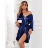 image:imageEkouaer Women Silk Robes Short Satin Bathrobe 34 Sleeve Kimono Bride Robe Valentines Silky Sleepwear with Pockets SXXLNavy Blue