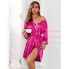 image:imageEkouaer Women Silk Robes Short Satin Bathrobe 34 Sleeve Kimono Bride Robe Valentines Silky Sleepwear with Pockets SXXLRose Red