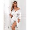 image:imageEkouaer Women Silk Robes Short Satin Bathrobe 34 Sleeve Kimono Bride Robe Valentines Silky Sleepwear with Pockets SXXLWhite