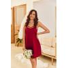 image:imageEkouaer Womens 2 Pack Silky Nightgowns Sexy Lingerie Sleepwear Satin Negligee Chmeise Nighty Mesh V Neck NightwearPurpleWine Red