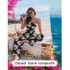 image:imageEkouaer Womens Casual Loose Jumpsuits One Piece Sleeveless Overalls Printed Long Pant Romper Fashion Boho Jumper with PocketBeige Leave Printed
